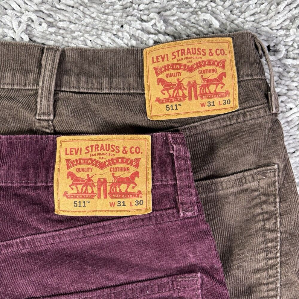 Levi 511 Corduroy Pants Lot Of 2 Mens 31x30 Preppy Stretch Designer Business